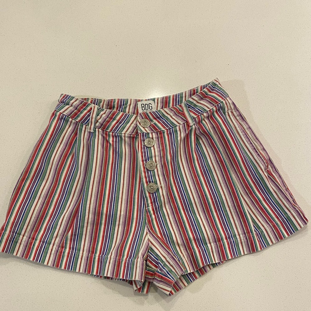 High Rise Denim Jean Shorts Size 4 Multicolor Striped BDG Urban Outfitters